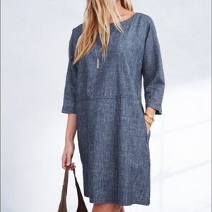 EILEEN FISHER hemp organic cotton chambray shift dress XS S